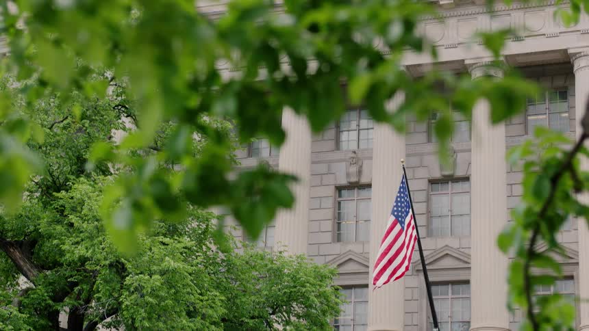 An american flag waves in the breeze