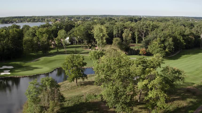 A golf course is flown over