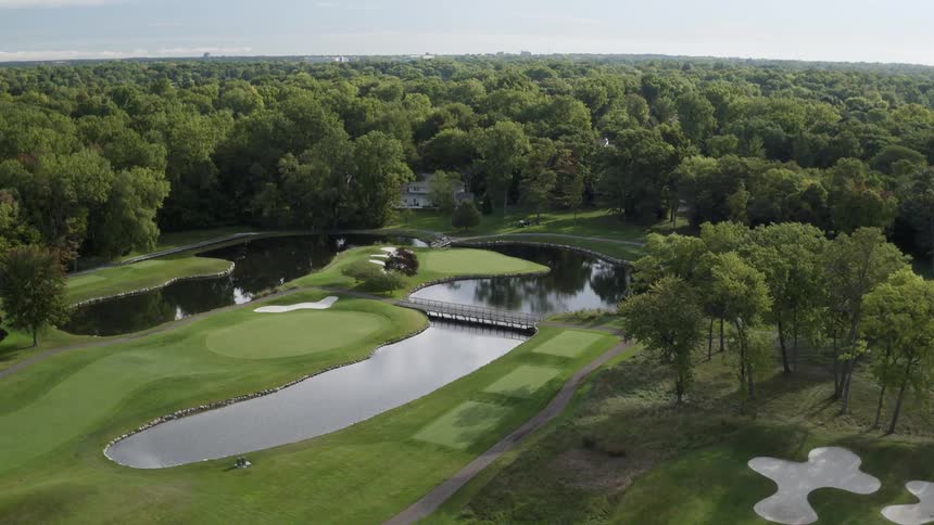 A golf course is flown over