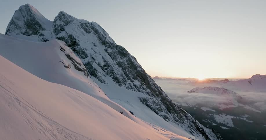 Snow covers the mountain landscape