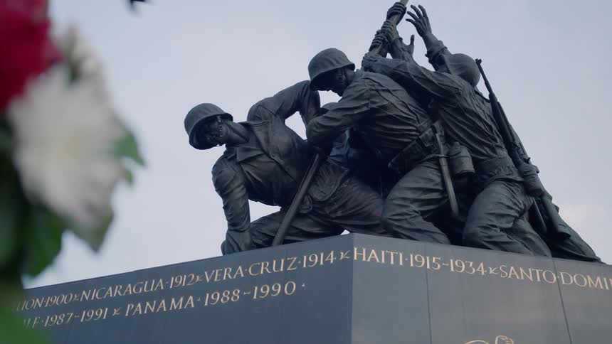 A war memorial is displayed