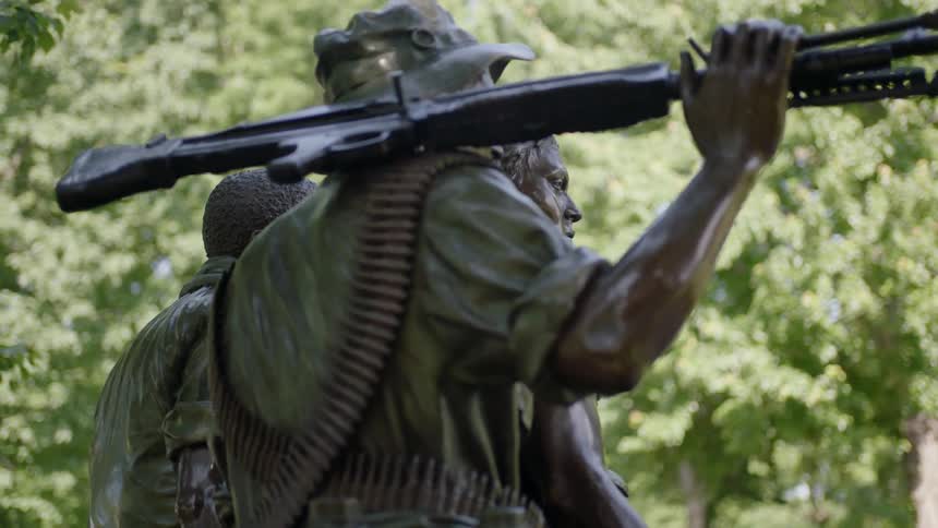 A bronze soldier monument