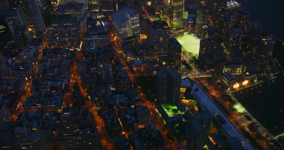 Aerial view of a large city at night