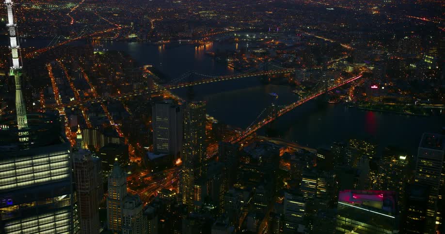 Aerial view of a large city at night