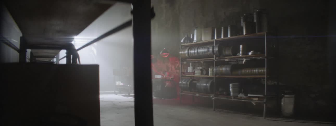 A woman is working in a film shop