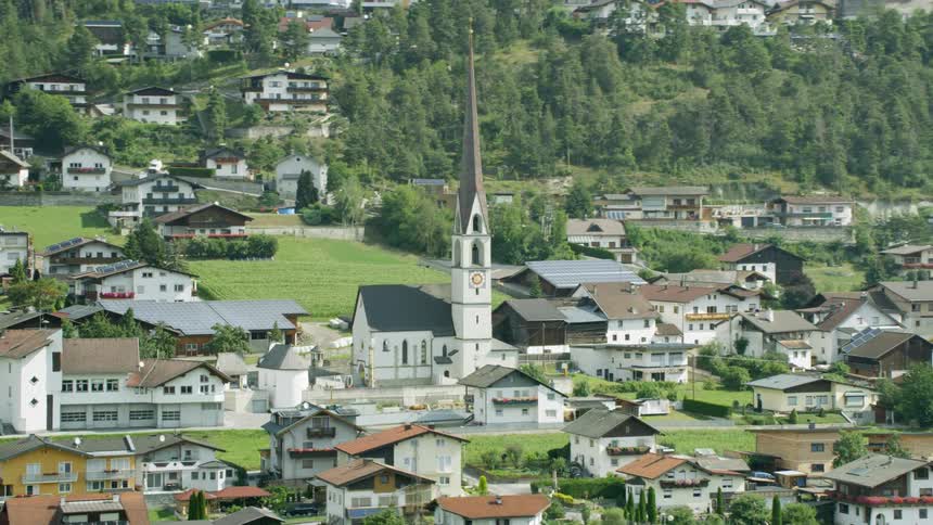 A church in the middle of a small town