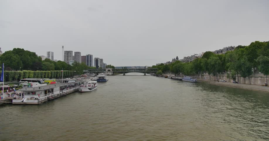 Looking down a river towards a bridge