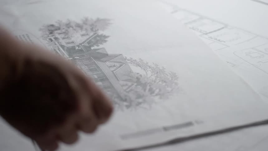 Sketch of a house is laid on top of a diagram of a house