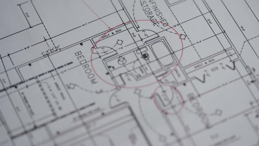 Blueprints sit on a table
