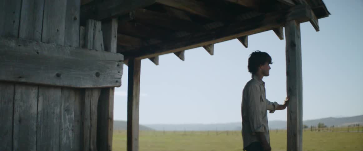 Man leans on a post as he looks towards a field