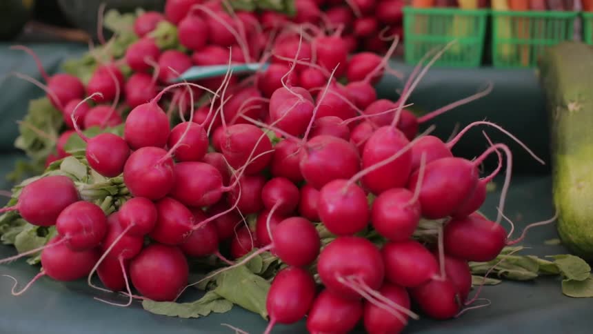 A bunch of beets on a table