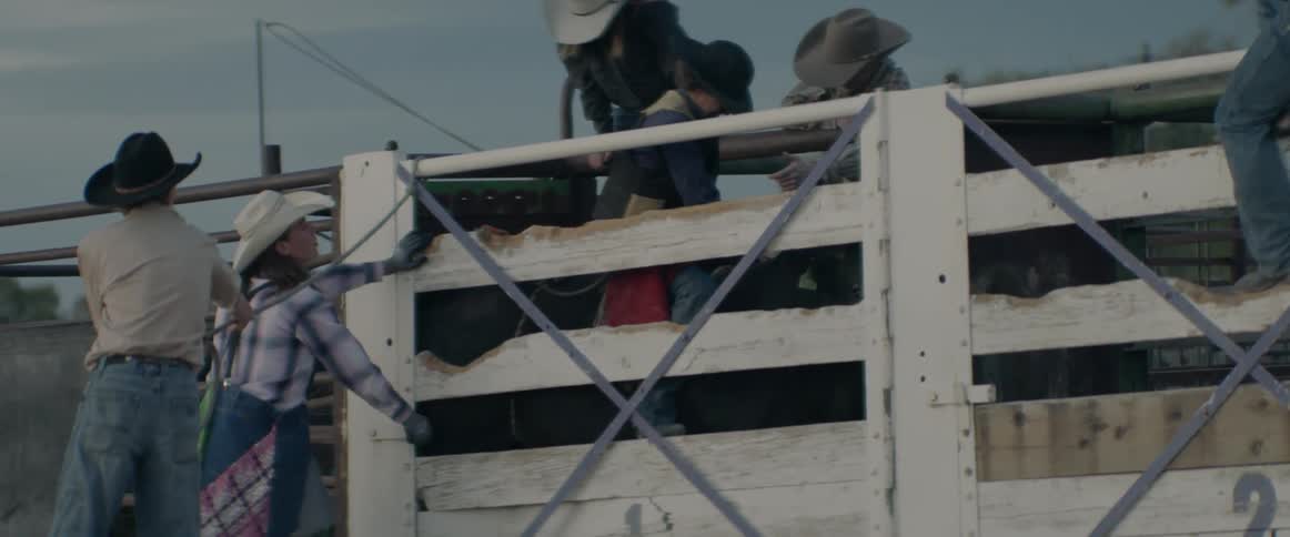A cowboy mounting a bull at a rodeo