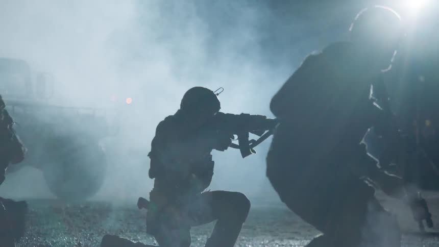 Soldiers open fire in the street at night