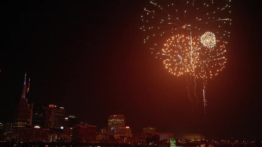 Fireworks Begin On The Edge Of A City