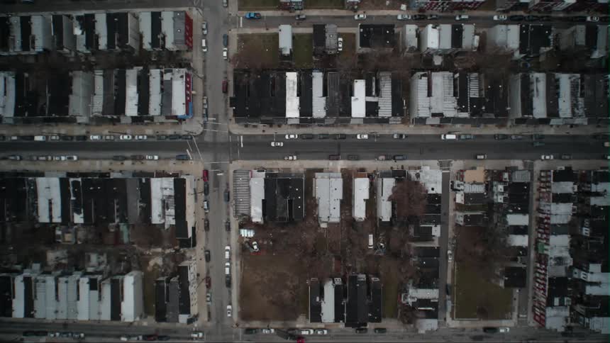 The town below has only one car driving