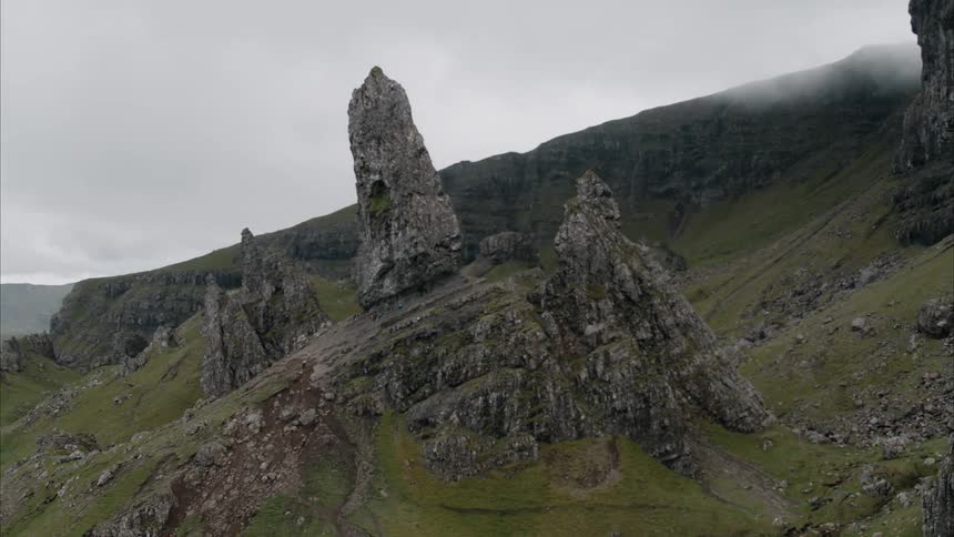 Peaked rock formations on a cloudy day