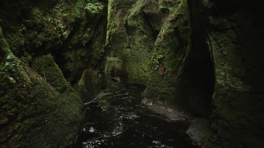 A river flows in a narrow gorge
