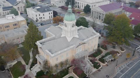 Aerial view of buildings in a town