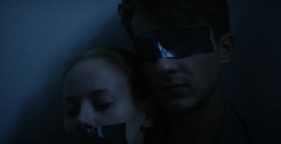 People wearing tape on their face