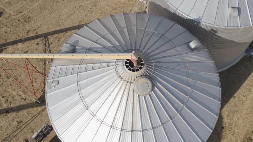 Silos are being filled with grain at a farm