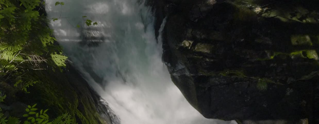 Water rushes down a a waterfall