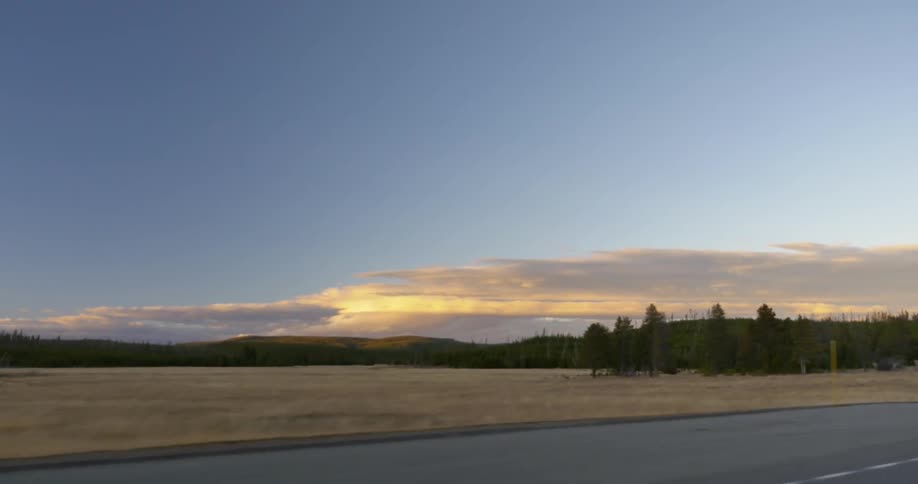 Roadside during the evening as seen from a moving vehicle
