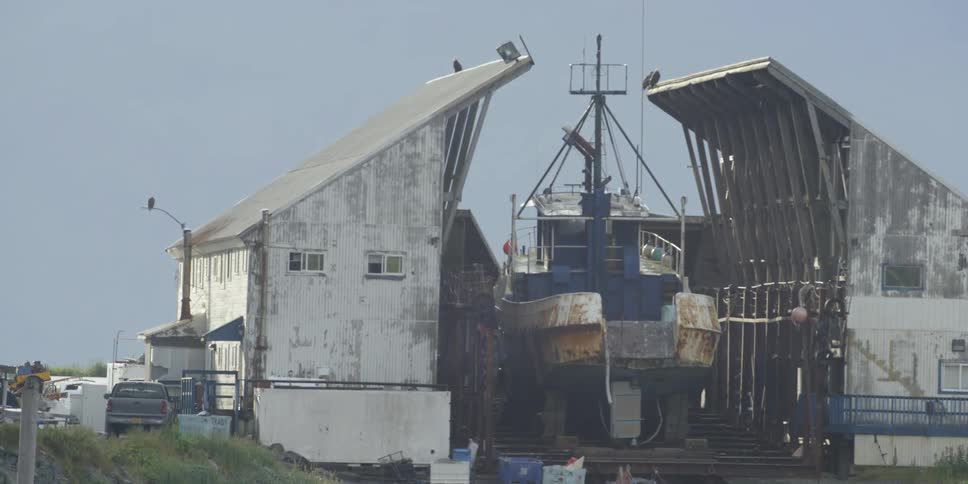 Rusted ship is dry docked