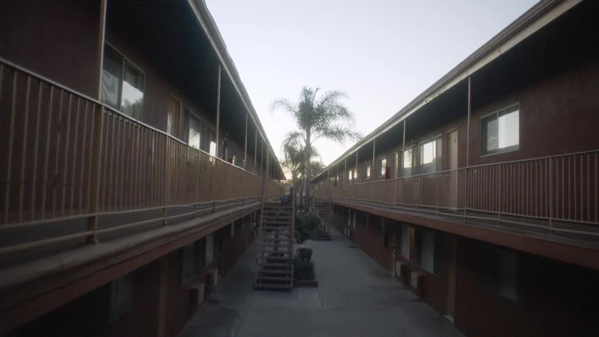 Covered walkways in a motel