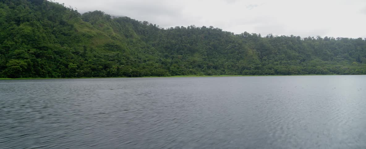 A lush green island is surrounded by a calm ocean