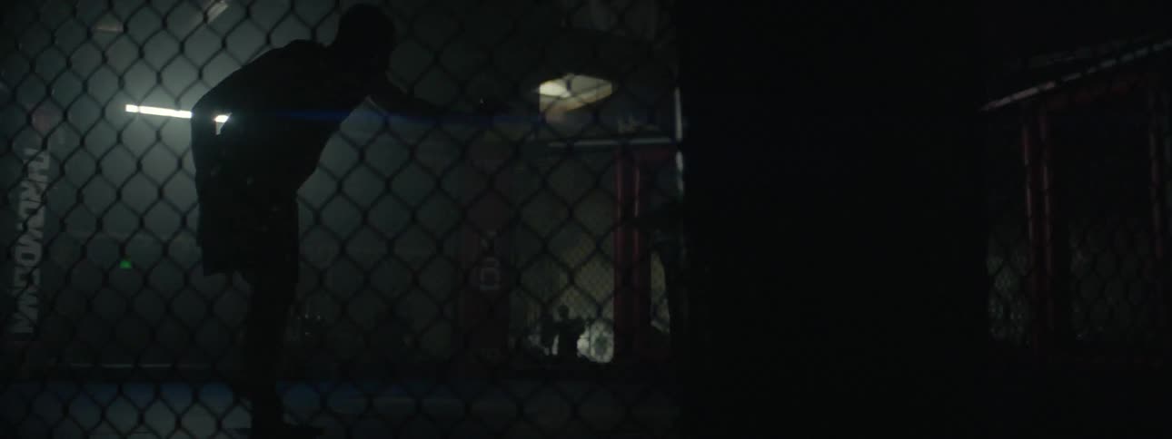 Two men fight in a fighting ring