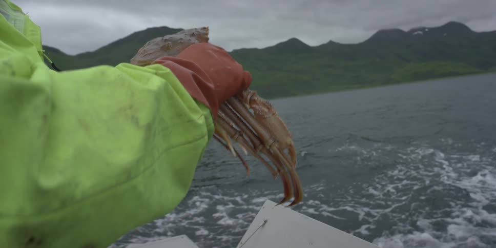 A fisherman kills a crab
