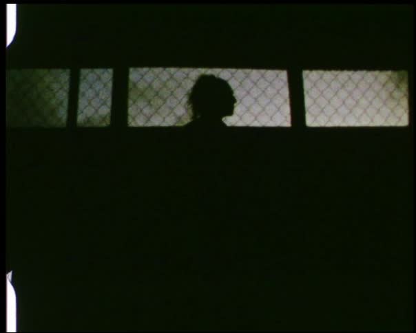 Silhouetted person stands by a chain link fence