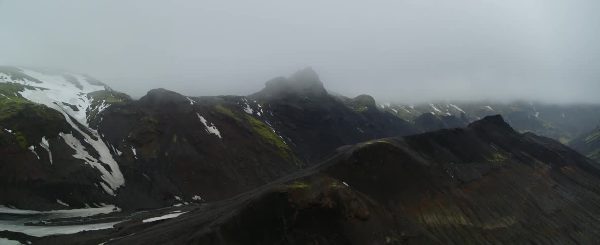 Mountains on a foggy and cloudy day