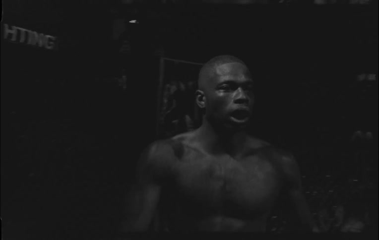 The man raises his arms in the octagon