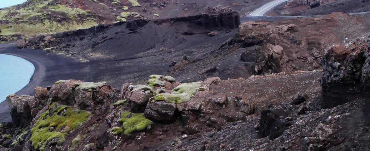 A winding road through a rocky area