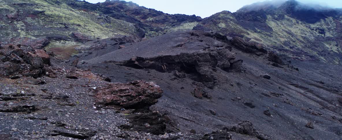 Rocks cover a mountainside
