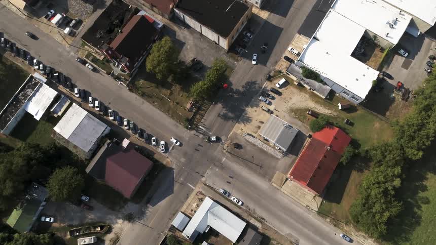 A drone is flying over a neighborhood