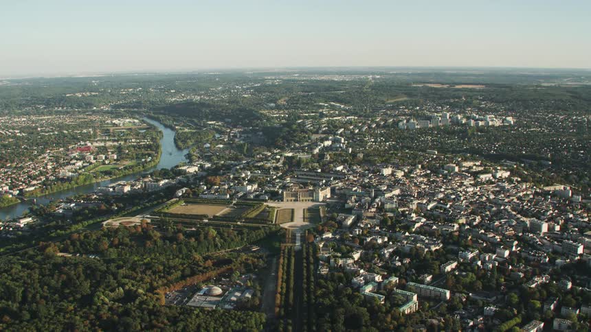 River runs along the edge of a large urban area