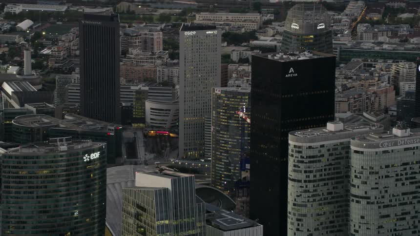 A big city skyline is flown over