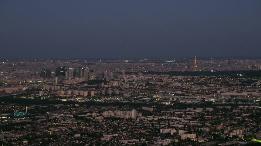 City buildings glow at night
