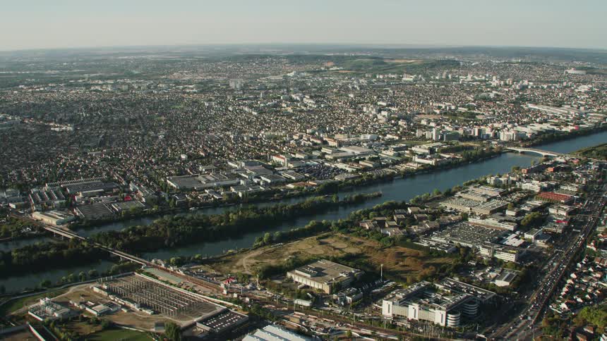 A waterway traverses the middle of the city