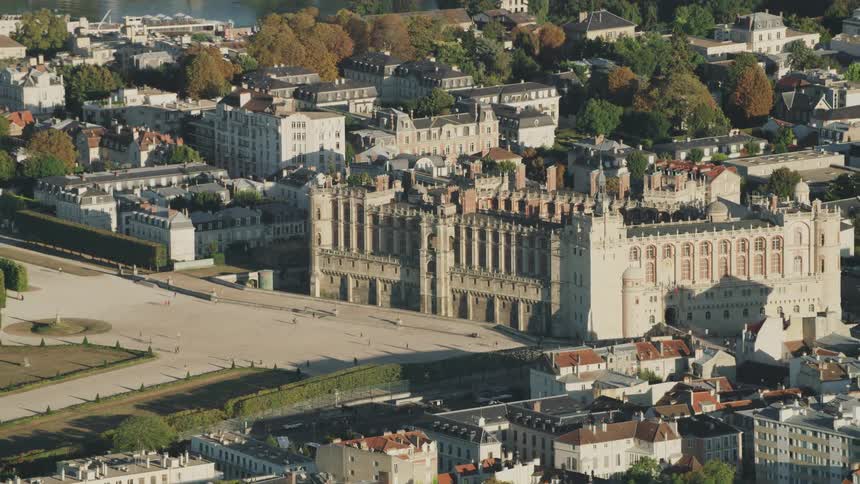City buildings cover the ground on a fall day