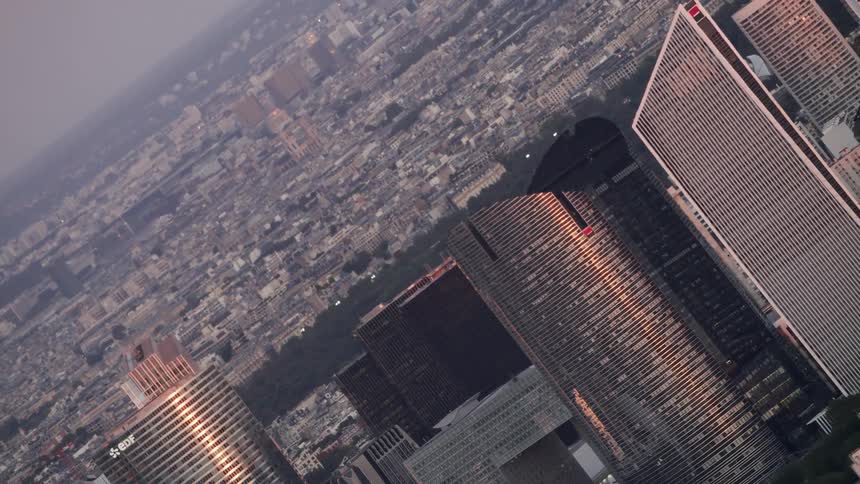 Tall city buildings tower into the skyline