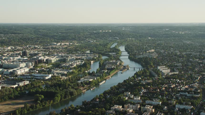A river through a wooded city