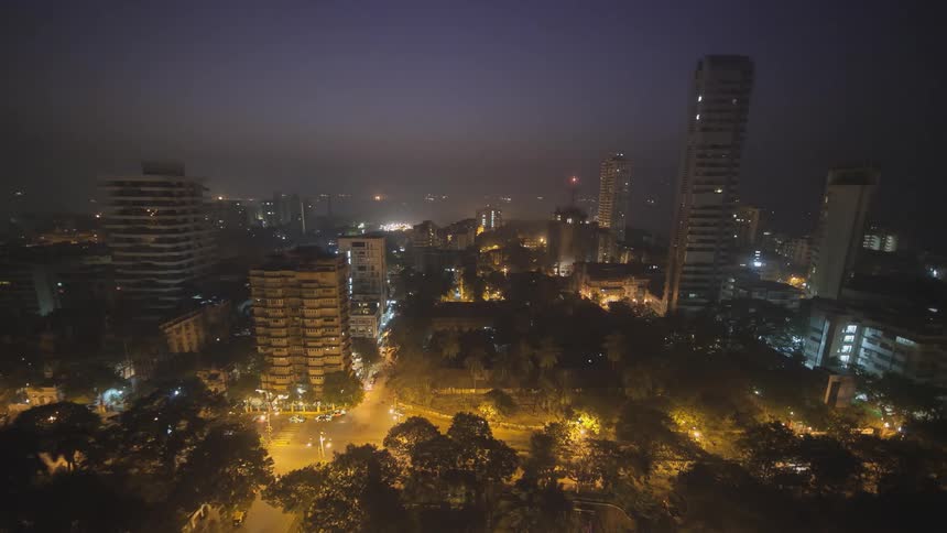 Aerial view of a city at night, Mumbai India
