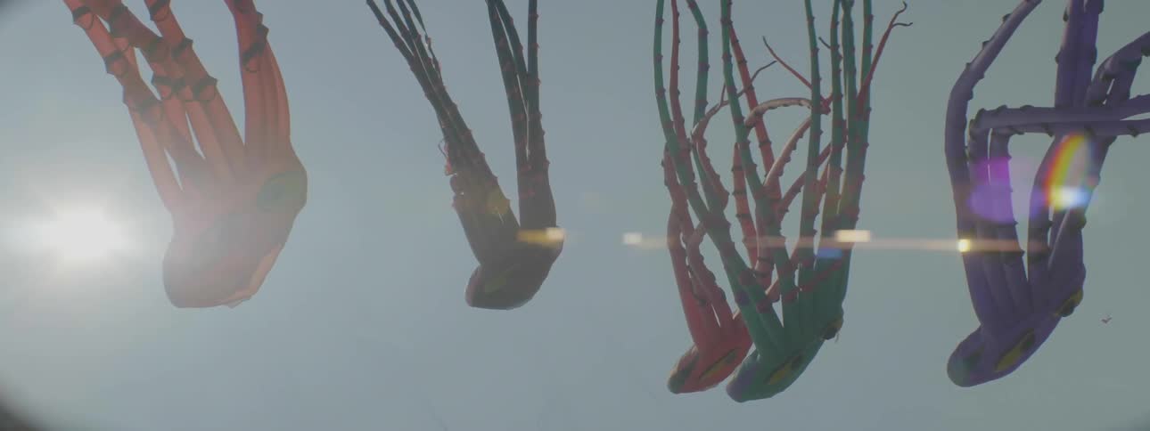 Octopus kites fluttering in the air