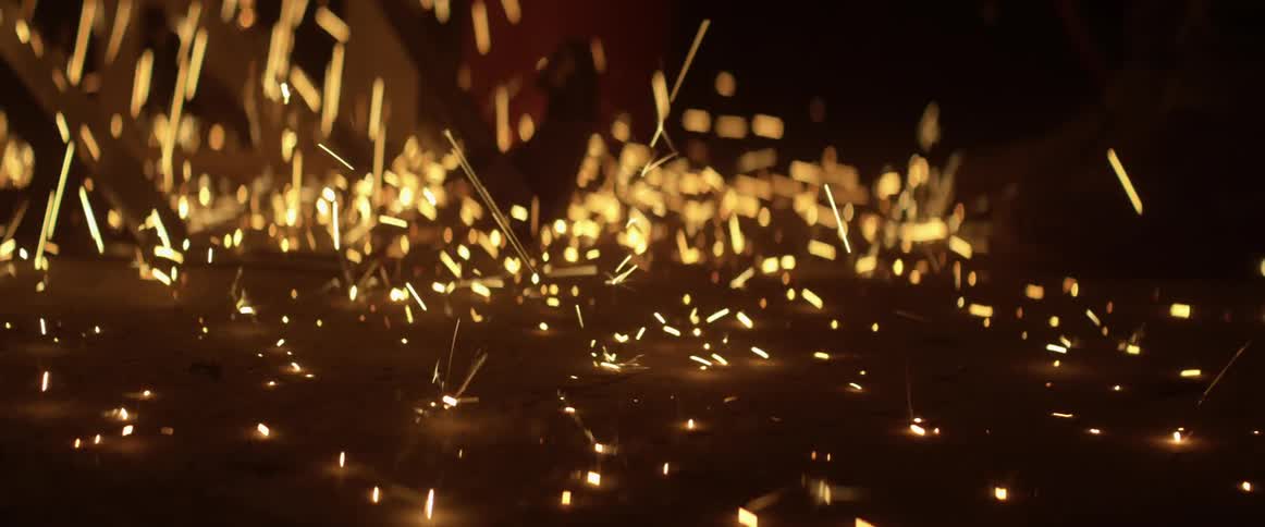 Sparks fall to the ground
