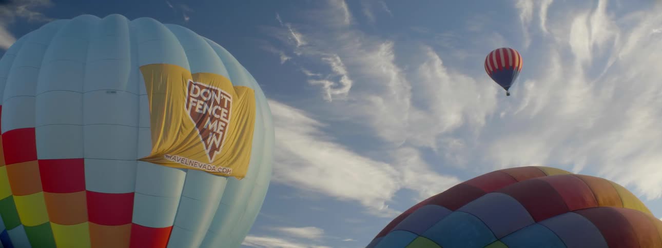 Hot air balloons float in the sky