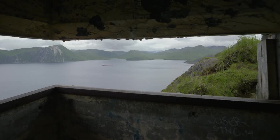 The view overlooking the ocean from an old concrete bunker