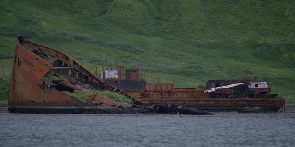 Rusted out boats on the shore